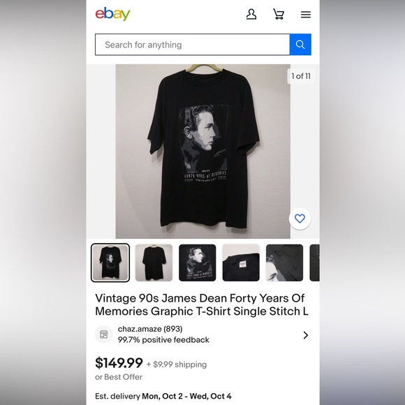 Vintage 90s James Dean Forty Years Of Memories Graphic T-Shirt - Picture 10 of 10